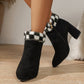 New Plaid Print Plush Ankle Boots Winter Fashoin Square Heel Suede Boots Women Casual Versatile Shoes Autumn And Winter - EnigmaParis