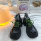 Thick High Heels With Lace Up Small Leather Shoes, Women's British Style Black Versatile High Rise Single Shoes - EnigmaParis