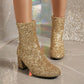 New Fashion Sequin Boots For Women Square Heel Side Zipper Shoes Lady Street Party Evening Boots Winter Autumn Spring - EnigmaParis