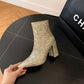 Pointed Toe Chunky Heel Sequined Fashion Women's Boots - EnigmaParis