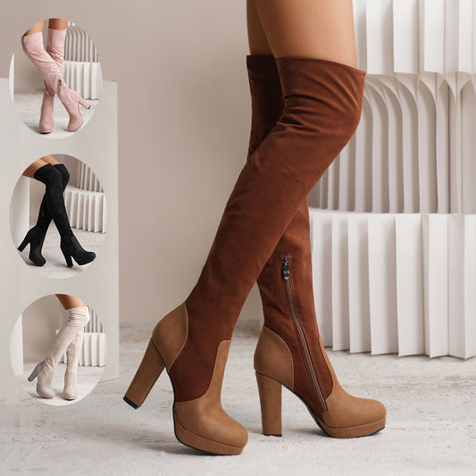 New Long Boots For Women Elastic Suede High Square Heel Over-the-knee Boots Fashion Party Shoes Winter - EnigmaParis