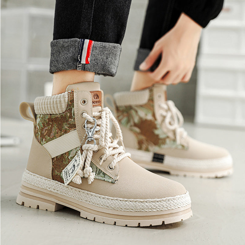 Men's Autumn and Winter Print Boots: High-Top British Style | Enigma Paris - EnigmaParis