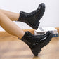 Lace-up Thick-heeled Boots Winter Casual Round Toe Platform Ankle Boots Women Fashion Quilted Pattern Minimalist Motorcycle Shoes - EnigmaParis