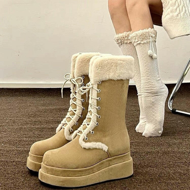 Women's Fashion Casual Simple Warm Platform Snow Boots.