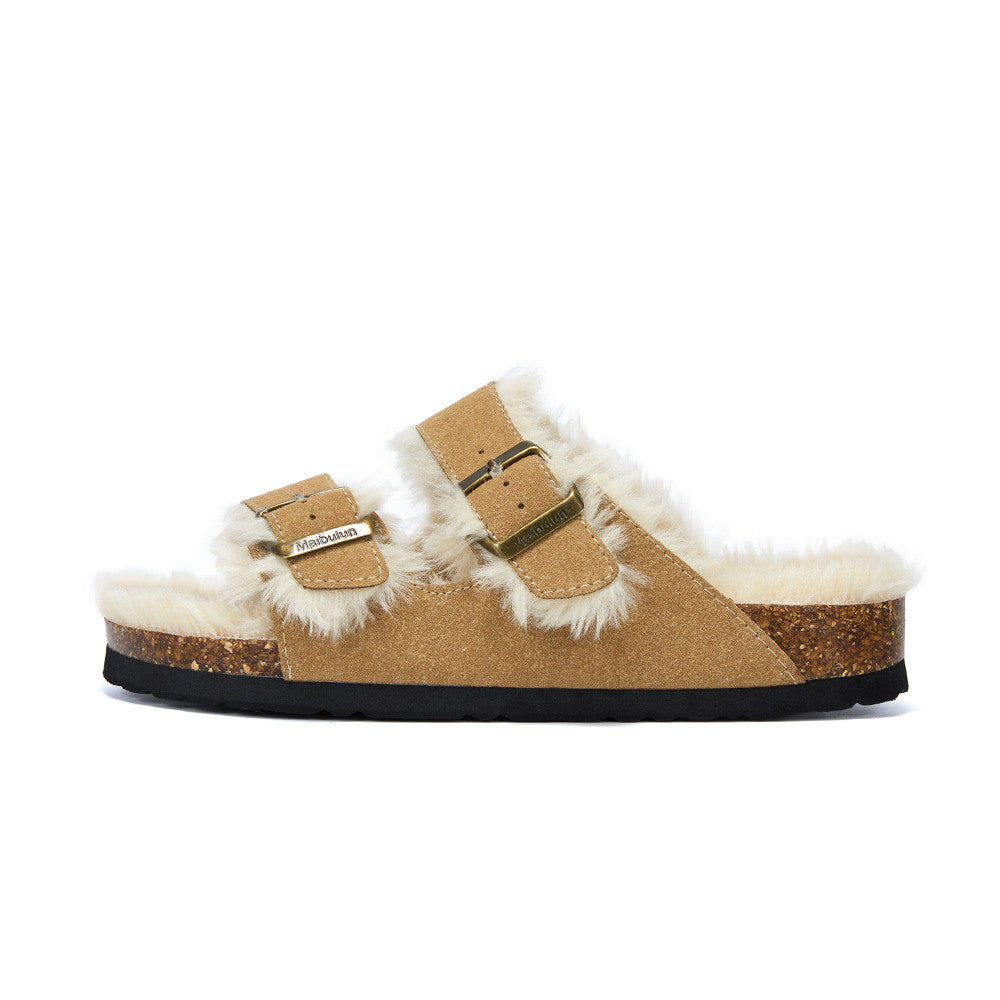 Cork Slippers | Flat-Bottomed Footwear - Autumn & Winter Plush Cork Slippers | Enigma Paris - EnigmaParis