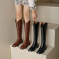 Full Cowhide Low Heel V Cut Knight Boots - Comfortable and Stylish Footwear.