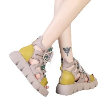 Stylish Retro Platform Sandal Boots: Lace-Up, Breathable, and Fashionable - EnigmaParis