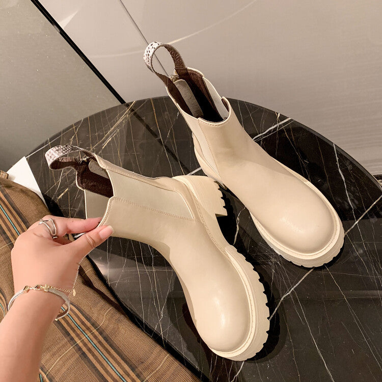 Women's Korean-style Thick High Heel Leather Round Toe Martin Boots - EnigmaParis