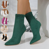 New Crystal Heel Boots Fashion High-heeled Party Shoes For Women Elastic Mid-calf Slim-foot Boots Autumn And Winter - EnigmaParis