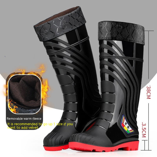 Mid-calf Rubber Fashion Rain Boots Men's Outdoor Fleece-lined - EnigmaParis
