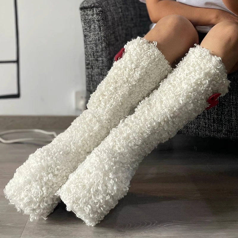 Bow Thick Bottom Lamb Wool Boots Women - EnigmaParis