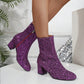 New Fashion Sequin Boots For Women Square Heel Side Zipper Shoes Lady Street Party Evening Boots Winter Autumn Spring - EnigmaParis