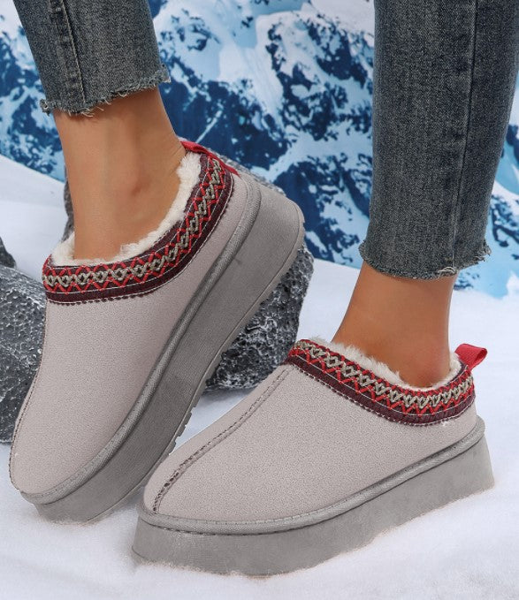 Women's Snow Boots Winter Fleece-lined Warm Slugged Bottom Heel-free Toe Cap Fluffy Cotton Shoes.