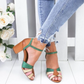 Women's Sandals With Block Heel And Color Block Buckle