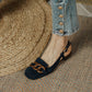 Women's Tassel Buckle Sandals Retro Square Toe.