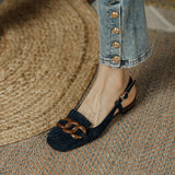 Women's Tassel Buckle Sandals Retro Square Toe.