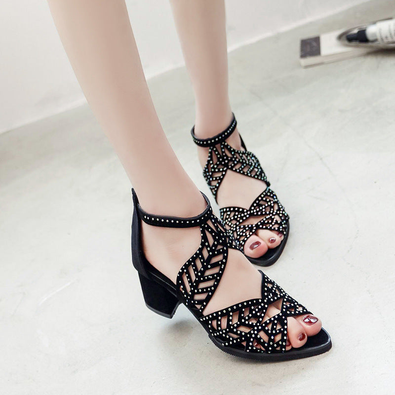 New Style Sandals Women's Large Size Back Zipper Thick Heel