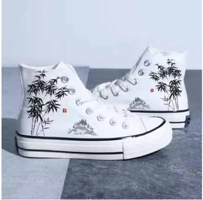 Canvas im chinesischen Stil: High-Top-Boardschuhe mit Retro-Landschaft