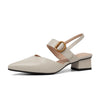 Square Toe Toe Sandals Women's Buckle Metal Buckle Mid-heel Cowhide Back Empty Single Shoes