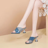 Women's Colored Diamond Breathable Mesh Mid-heel Sandals And Slippers