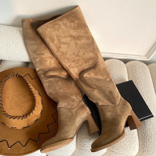 Slimming Chunky Heel High Boots - EnigmaParis