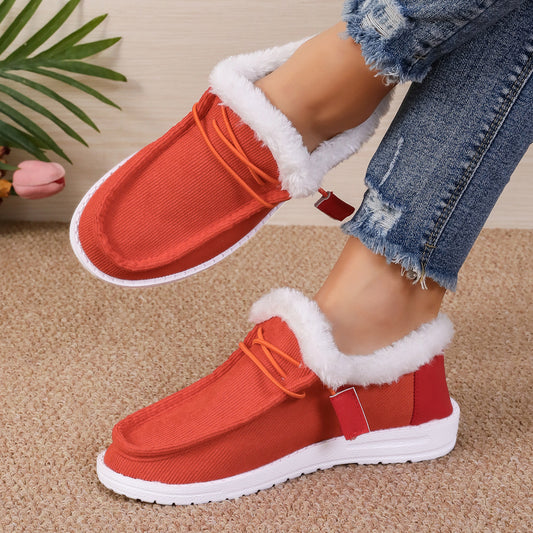 Women's Round Head Lace Plus Velvet Warm Shoes - EnigmaParis