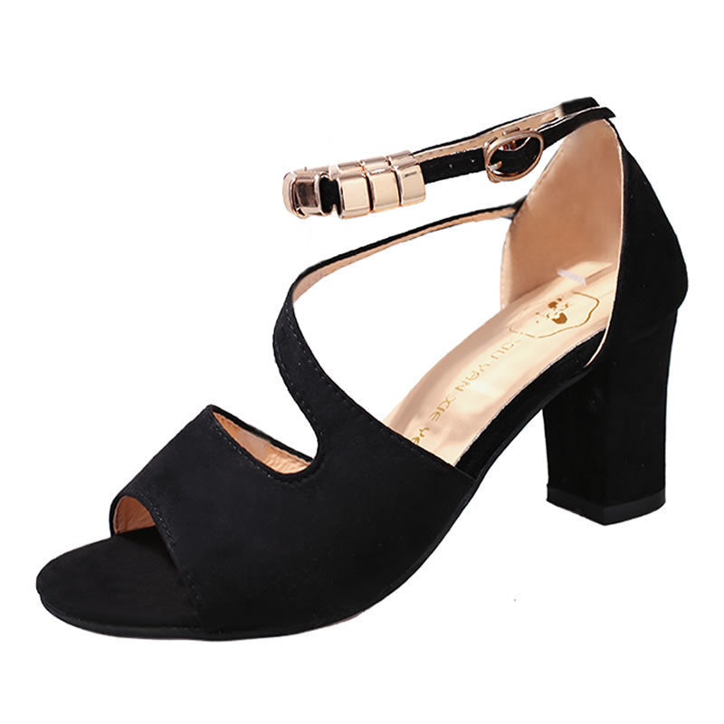 One Word Buckle Fish Mouth Thick Heel Mid-heel Fashion Women's Sandals