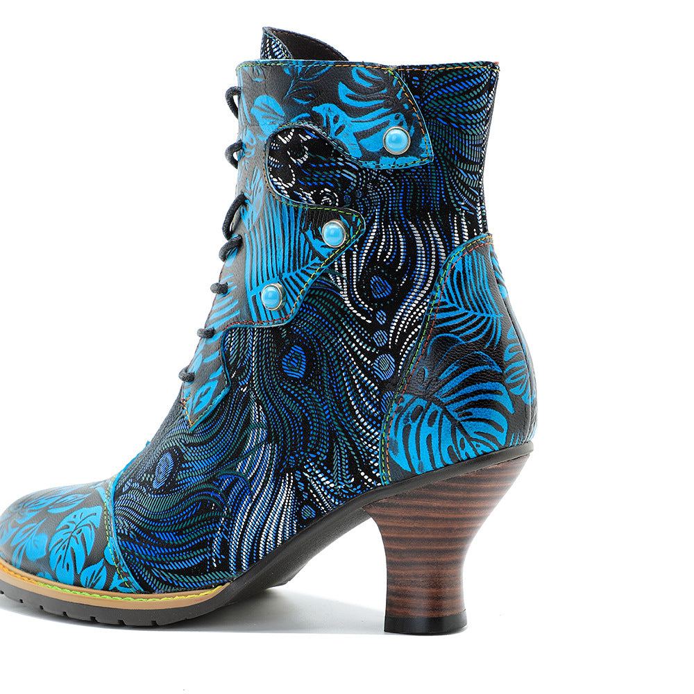 Vintage Print Fashion Lace Up Women's Boots - EnigmaParis