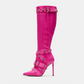Metal Leathern Pointed Stiletto Heel High Leg Boot Rivet - EnigmaParis