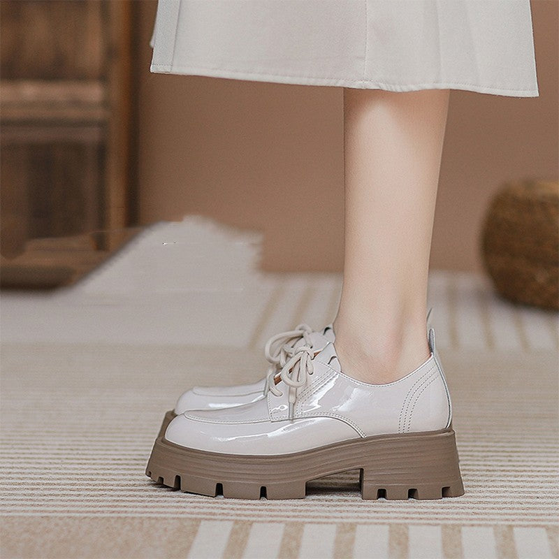Women's British Style Small Leather Lace-Up Shoes - Elegant and Comfortable - EnigmaParis