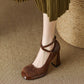 Women's Black Chunky Heel Cross Strap High Heels - Versatile Square Toe Design.