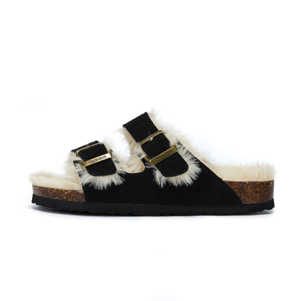 Cork Slippers | Flat-Bottomed Footwear - Autumn & Winter Plush Cork Slippers | Enigma Paris - EnigmaParis