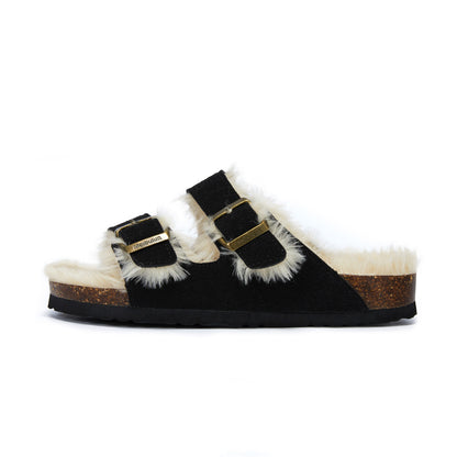 Cork Slippers | Flat-Bottomed Footwear - Autumn & Winter Plush Cork Slippers | Enigma Paris - EnigmaParis