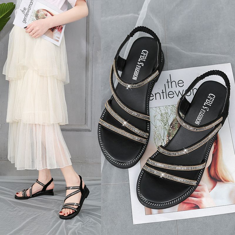 Women's Sandals | Stylish Korean Style Flat Sandals: Rhinestone Fairy All-match Fashion - EnigmaParis