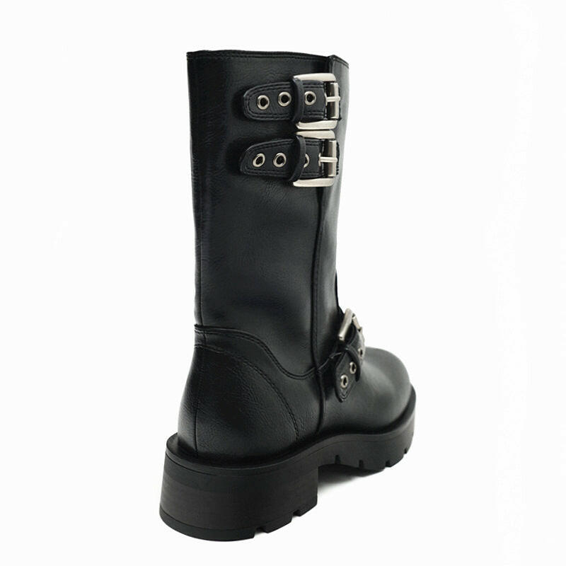 Thick Bottom Chunky Heel Martin Boots Buckle Motorcycle Boots.