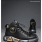 Top Layer Cowhide High-top Shoes Black Cotton Casual Leather Shoes