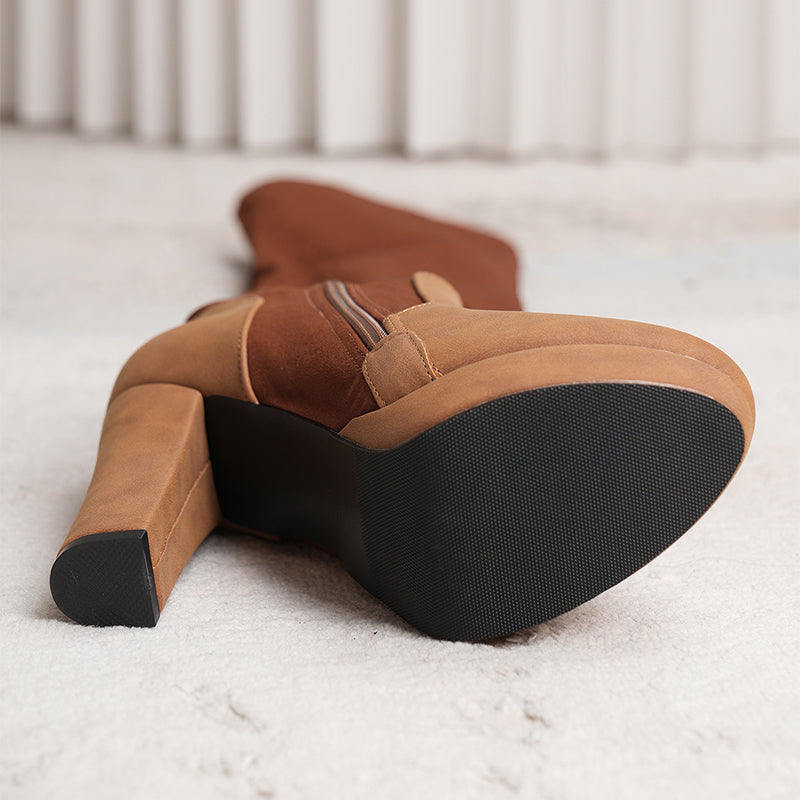 New Long Boots For Women Elastic Suede High Square Heel Over-the-knee Boots Fashion Party Shoes Winter - EnigmaParis