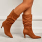 Women's Plus Size Wrinkled Suede Stiletto Heel Boots - EnigmaParis