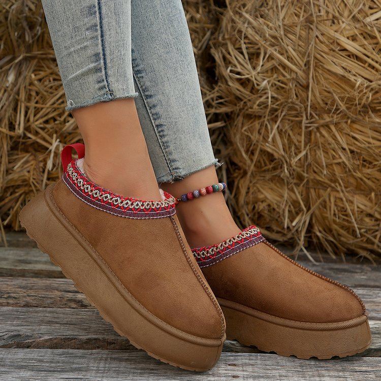 Women's Snow Boots Winter Fleece-lined Warm Slugged Bottom Heel-free Toe Cap Fluffy Cotton Shoes.