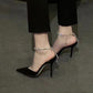 Women's Black Rhinestone Sexy Sandals