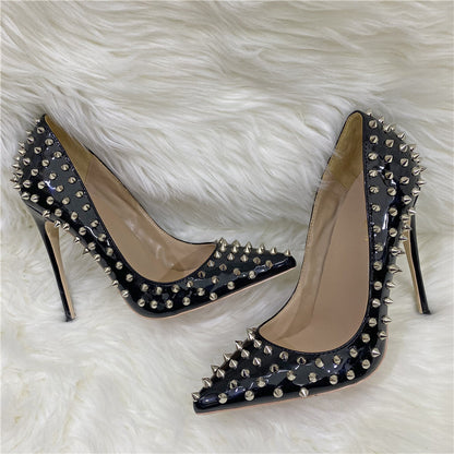 Rivet High Heels Pointed Stiletto Low-cut Shoes - EnigmaParis