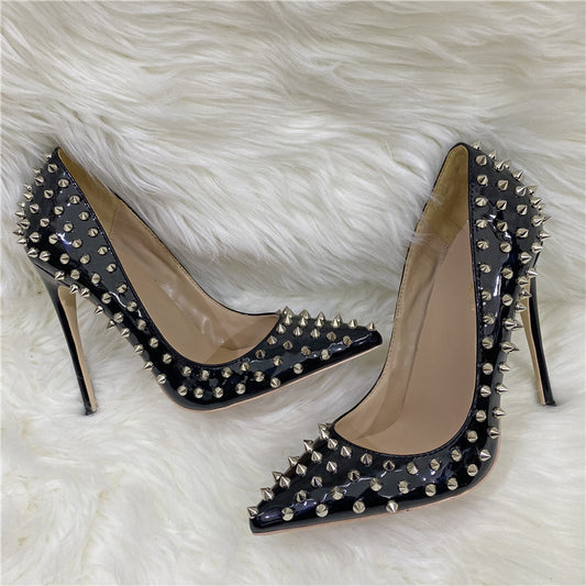 Rivet High Heels Pointed Stiletto Low-cut Shoes - EnigmaParis