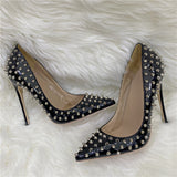 Rivet High Heels Pointed Stiletto Low-cut Shoes - EnigmaParis