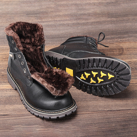 Plus Size Men's Snow Boots - Real Leather with Fleece Lining - EnigmaParis