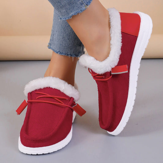 Women's Round Head Lace Plus Velvet Warm Shoes - EnigmaParis