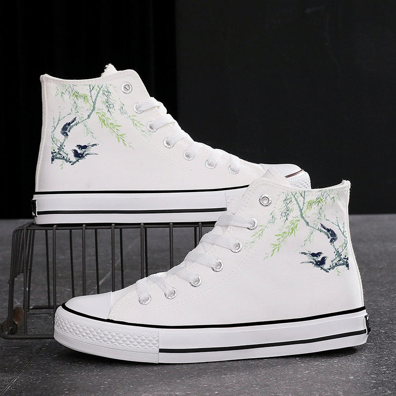 Ink Bamboo High-Top Canvas Sneakers - Couples' Ethnic Leisure Shoes