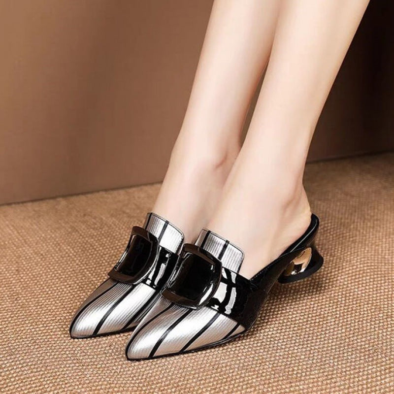 Square Head Half Drag Thick Heel Baotou Sandals For Women