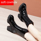 Leather High Heel Mid-calf Boots For Women Lace-up - EnigmaParis