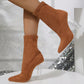 New Crystal Heel Boots Fashion High-heeled Party Shoes For Women Elastic Mid-calf Slim-foot Boots Autumn And Winter - EnigmaParis