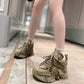 New Leather Lace Up Sponge Thick Soled Sports Casual Shoes For Women